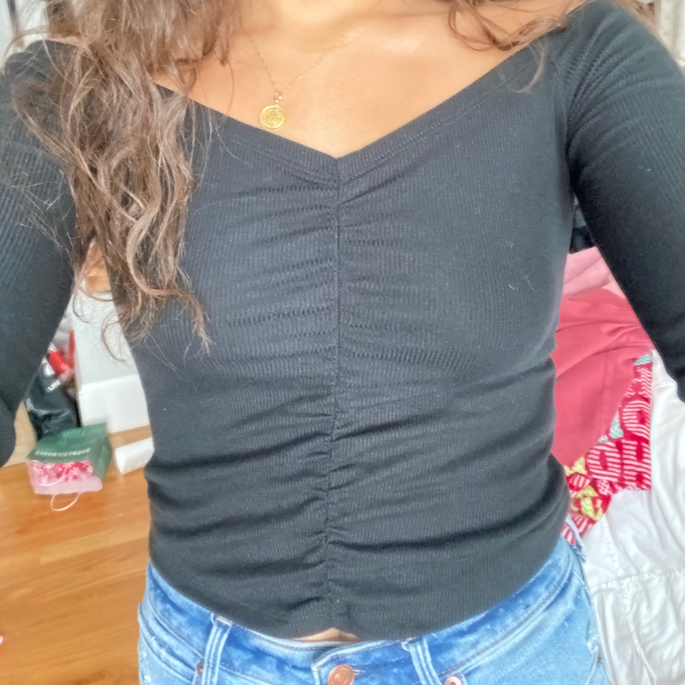 Black off the shoulder ruched top